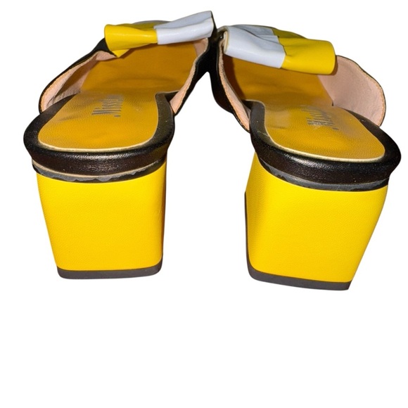 VTG Miss Look Women’s Yellow Black White Block Heel Mules Size 7.5-8 Leather - Picture 3 of 5